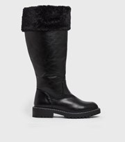 New Look Wide Fit Black Faux Fur Knee Boots
